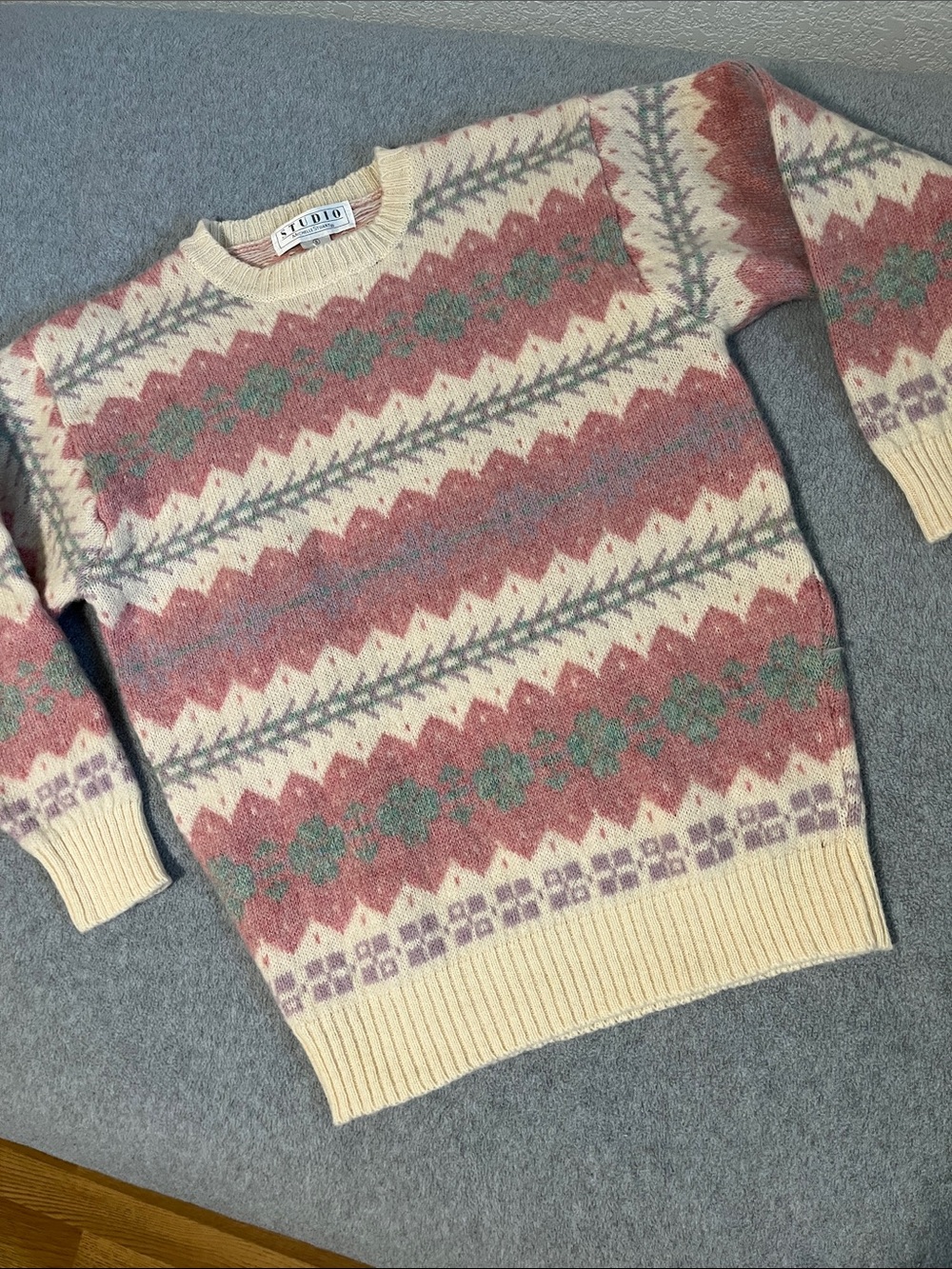 Womens Vintage Shetland Wool Fair Isles Sweater Small Pastel Gorpcore Granola